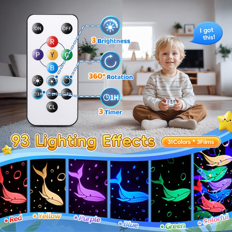 Staryou Sensory Lights Baby Sound Machine Night Light Projector for Kids with Autism, 15 White Noise 3D Films, 31 Colors