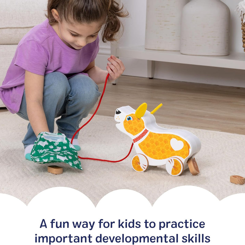 Melissa & Doug Feed, Walk & Poo Pup Wooden Preschool Pull Toy Play Set Ages 3+ - FSC Certified