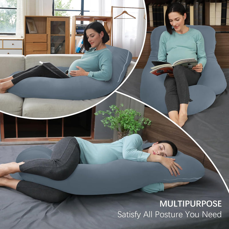 MOON PARK Pregnancy Pillows for Sleeping - U Shaped Full Body Maternity Pillow with Removable Cover - Support for Back, Legs, Belly, Hips - 57 Inch - Grey - Cooling Cover