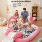 QPAU Elephant Kids Pool with Slide and Sprinkler, Inflatable Play Center with 4 Rings, 72 × 64 × 37 in, Fast Inflation Kiddie Pool for Garden & Backyard, Birthday Gift for Ages 1+ (Pink)