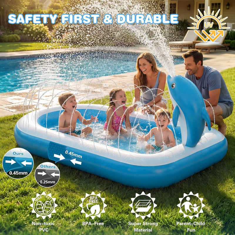 Splash Pads for Toddlers 1-3, Dolphin Toy Sprinkler for Kids, Outdoor Play Mat for Babies, 68" Backyard Inflatable Kiddie Pool, Splash Pad for Kids Ages 4-8, Birthday Gifts for 1 Year Old Boy Girl