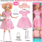 6 Pack Fashion 11.5 inch American Toy Prinecess Dolls Playset with Outfits Dress Design and Accessories Like Handbag Hat Crown Necklace Suitcase (Gift Box Package)