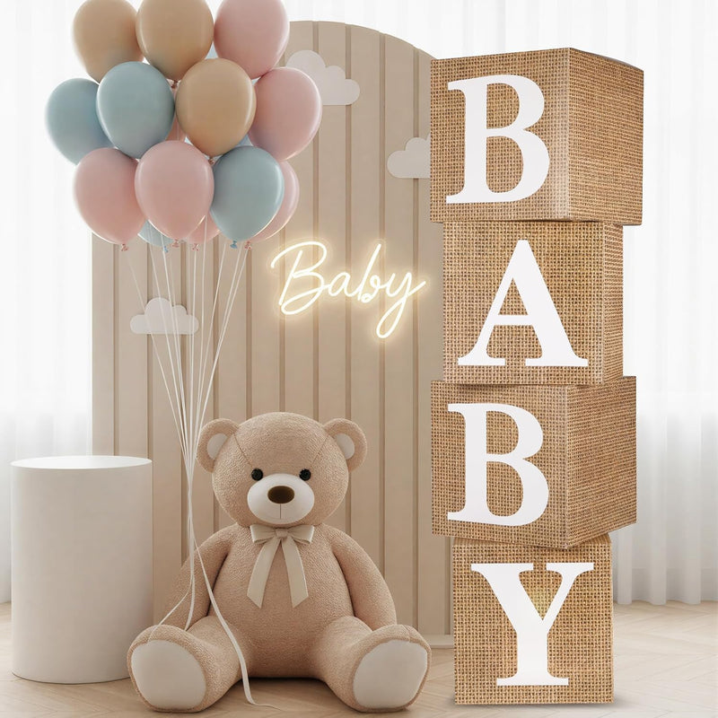 Sage Green RUBFAC Baby Shower Decorations Set 4pcs with Letters and Balloon Boxes