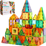 OugerToy 104PCS Magnetic Tiles STEM Building Blocks for Kids Ages 3-9, Educational Stacking Toys with Car Bases