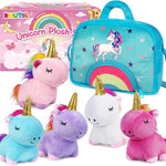 kmuysl unicorn mommy plush toys for girls ages 0-8, soft fabric, 4 baby unicorns, gift box