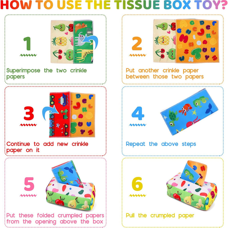 yogingo tissue box toy montessori for babies 6-12 months soft stuffed high contrast crinkle sensory toys