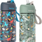 Bentgo Kids Water Bottle 2-Pack, Leak-Proof, 15 oz, Bite & Sip Spout | Durable Tritan, BPA-Free, Shatter-Resistant, Carry Handle, Top-Rack Dishwasher Safe (Dinosaur/Dino Fossils)