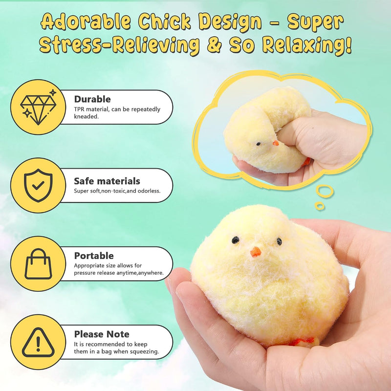 6Pcs Taba Handmade Squishy Chick Toys Stress Relief Squeeze Toy. Cute Sensory Toys. Handmade Soft Silicone StickyToys. Bouncy Stress and Relaxation Toys. Stretchable Springy Toys