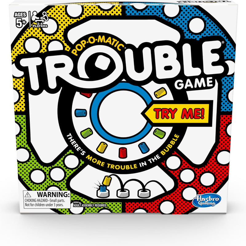 Hasbro Gaming Trouble Board Game for Kids Ages 5 and Up, 2-4 Players, Easy Setup, Classic Gameplay