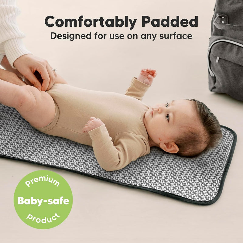 KeaBabies Portable Diaper Changing Pad, Easy Wipe Clean, 25x13 (Black Geo) | Foldable Waterproof Baby Changing Mat for Diaper Bag, Compact, Lightweight, Newborn, Infant, Baby Changer Travel Essential