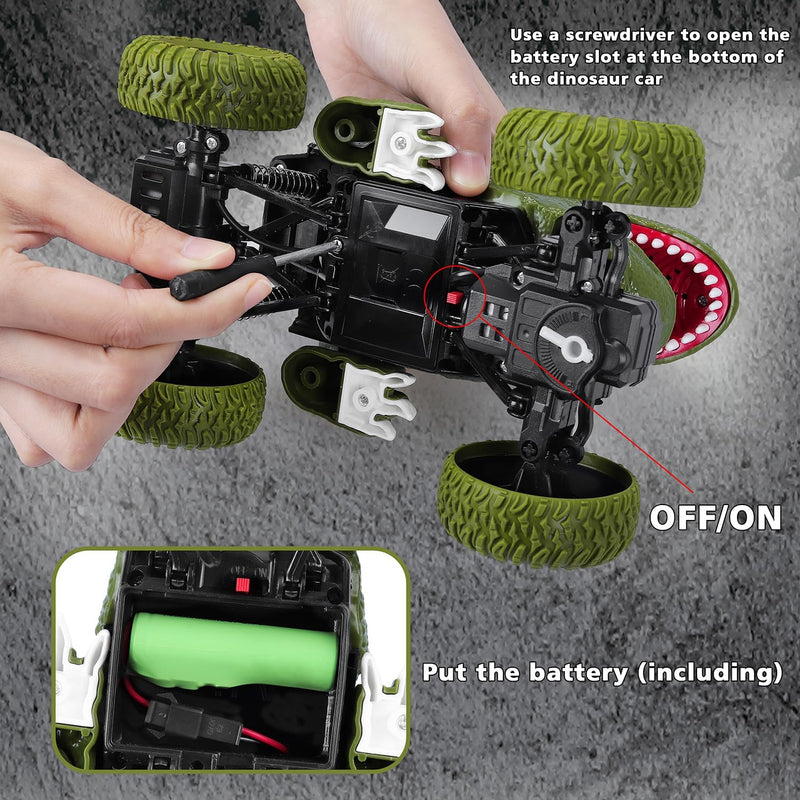 Remote Control Dinosaur Car with LED Light, 2.4GHz High-Performance Control, Rechargeable 4WD Off Road