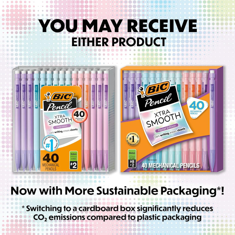 BIC Xtra-Smooth Pastel Mechanical Pencils with Erasers, Medium Point (0.7 mm), Bulk School Supplies for Students and Teachers, 40-Count Pack