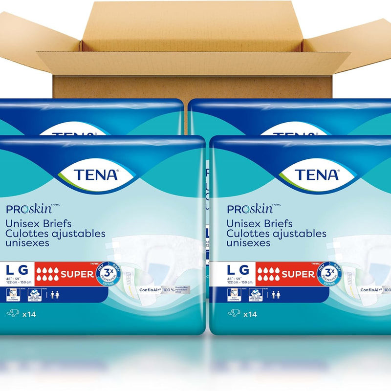 TENA Proskin Super Briefs, Incontinence Adult Diapers, Unisex, Large, 56 ct | Easy to adjust with tabs for a better fit, these briefs offer comfort & reliable absorbency to support everyday care routines