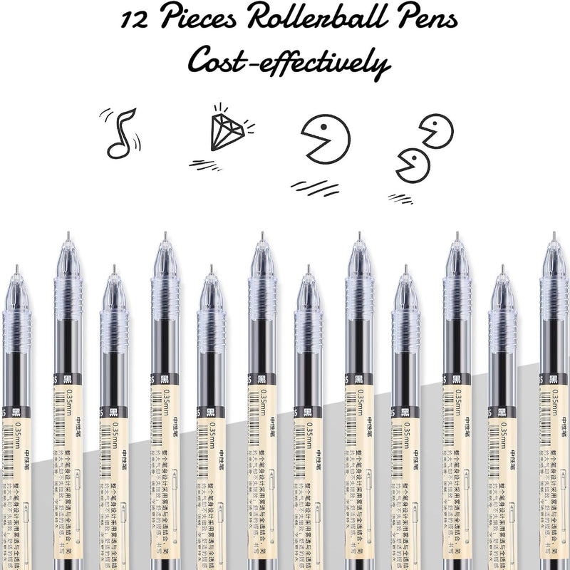 Chinco 12 Pieces 0.35 mm Black Gel Ink Pen Japanese Stationery Extra Fine Chinese Ballpoint Pen for Office School Korean Stationery Supply