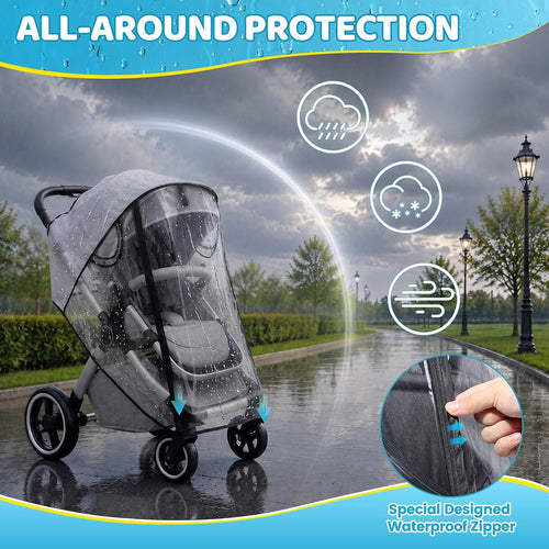 Clear Stroller Rain Cover, Universal Fit Baby Travel Weather Shields | Waterproof Built-in Zipper Design, Breathable & Durable, Easy Access,Stroller Accessories Protects from Rain Wind Dust Snow