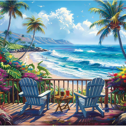 500-Piece Seaside Holiday Jigsaw Puzzle for Adults, Interlocking Letter-Backed Pieces