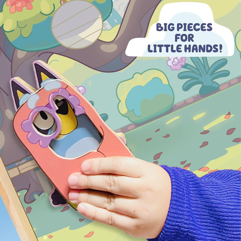 Horizon Group USA Bluey Magnetic Wooden Playhouse, 18 Piece Activity Set, Includes 2 Wooden Dolls House, Great Toys for Kids, Fun Birthday Party Activity, House Playset