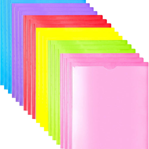 Heavy Duty Plastic Folders with Clear Front Pocket - 18PCS, 3 Pockets Folders with Prongs and Card Slot, for Letter Size Sheets, Bright Colors
