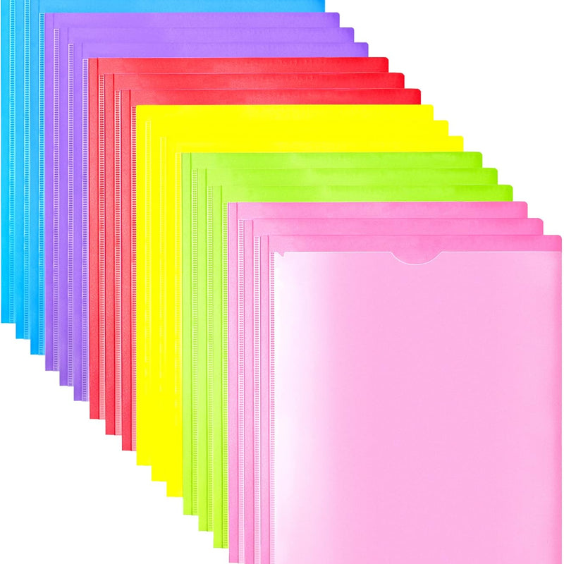 Heavy Duty Plastic Folders with Clear Front Pocket - 18PCS, 3 Pockets Folders with Prongs and Card Slot, for Letter Size Sheets, Bright Colors