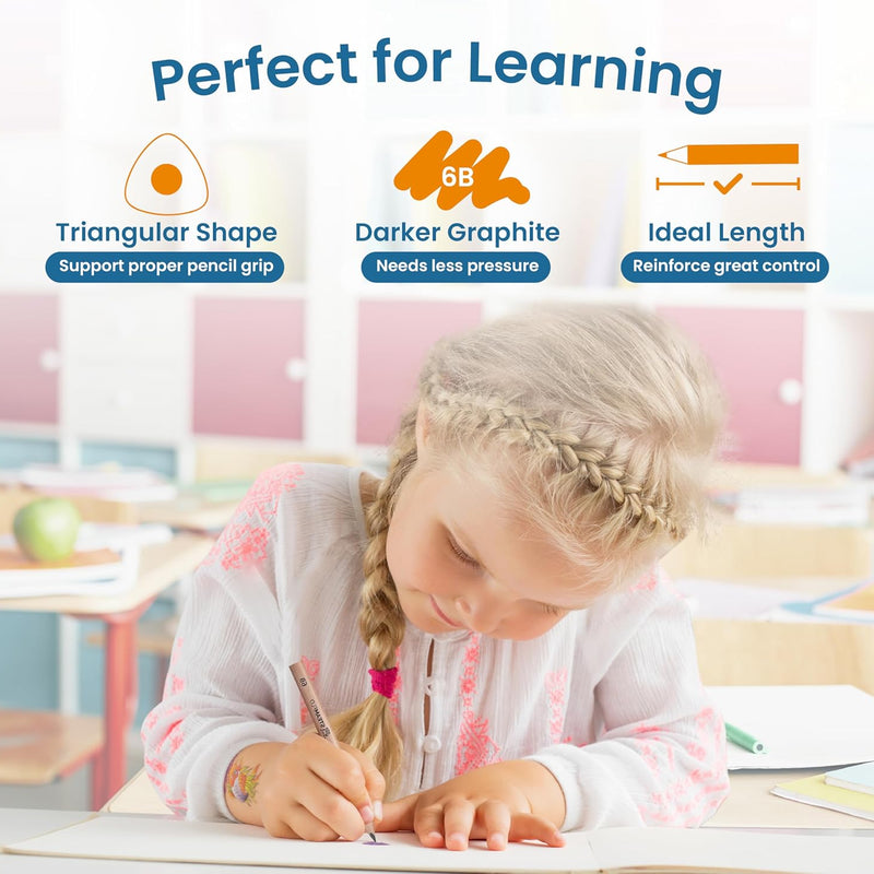 Learning Pencils For Toddlers 2-4 Years–Kids Pencils For Beginners, Toddlers And Preschoolers, Jumbo Triangle Shape With Soft Graphite (8pk+Sharpener)