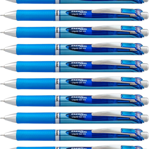 Pentel EnerGel Deluxe RTX Retractable Liquid Gel Pen, Medium Line, Needle Tip, Blue Ink, Box of 12 (BLN77-C), 0.7mm needle