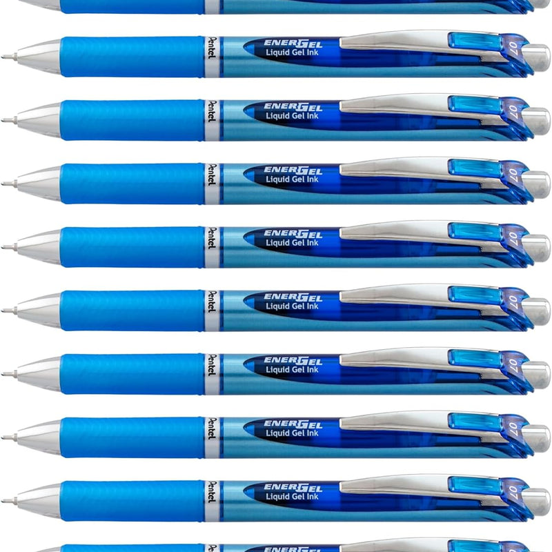 Pentel EnerGel Deluxe RTX Retractable Liquid Gel Pen, Medium Line, Needle Tip, Blue Ink, Box of 12 (BLN77-C), 0.7mm needle