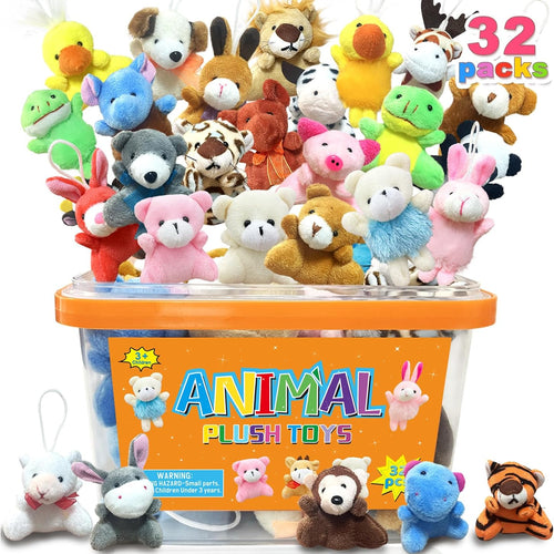 32Pcs Mini Plush Animals Toy Set Assortment Easter Christmas Bulk Stuffed Keychain Party Favors for Kids Small Animals Decorations Toys Carnival Prizes Birthday Goodie Bag Fillers
