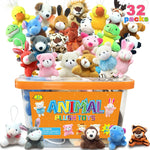 32Pcs Mini Plush Animals Toy Set Assortment Easter Christmas Bulk Stuffed Keychain Party Favors for Kids Small Animals Decorations Toys Carnival Prizes Birthday Goodie Bag Fillers