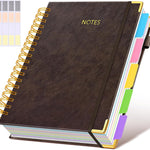 Hardcover Spiral Notebook Journal with Removable Dividers Tabs, 300 Pages Leather 5 Subject Notebook College Ruled, 8"x10" Large B5 Notebooks for Work School Note taking, Lined Journal for Women, Pink