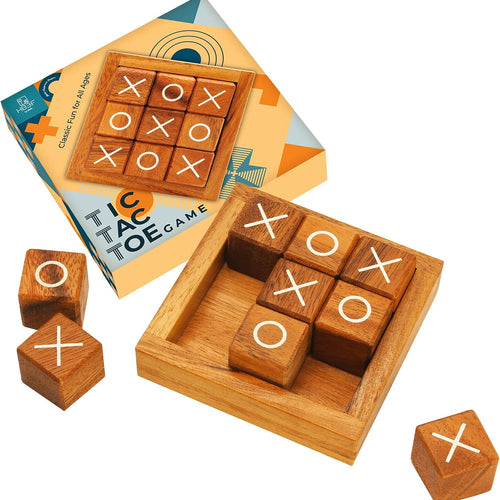 BSIRI Wooden Tic Tac Toe Coffee Table Decor Game Living Room Home Office Decorative Small Desk Bar Top Classic XO Tictactoe Toy Board Travel Size Wood Mini Gifts for Family Games and Gifts for Adults