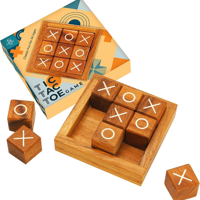 BSIRI Wooden Tic Tac Toe Coffee Table Decor Game Living Room Home Office Decorative Small Desk Bar Top Classic XO Tictactoe Toy Board Travel Size Wood Mini Gifts for Family Games and Gifts for Adults