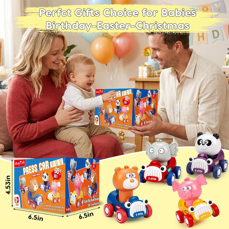 AugToy Press to Go Cars Toys for Baby Infant Toddlers Toys | Animal Racing Cars Toys, Push Go Cars Toys for Baby Boys Girls Easter Christmas Birthday Gifts