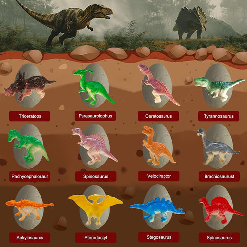 Dino Eggs Dig Kit, 12-Piece Dinosaur Excavation Bricks Toy for Kids Ages 6-12