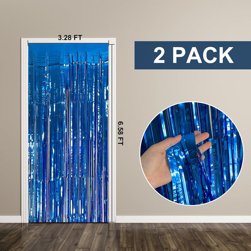 Blue Party Decorations 2 Pack Ocean Party Streamers Tinsel Fringe Curtains Photo Booth Props Celebration Decorations Set