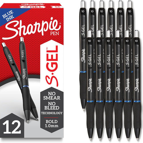 Sharpie S-Gel Bold Point Blue Gel Pens for Teachers, School & Office, Ideal Pens for Journaling, Drawing & Studying, Bold Point, 1.0mm, Smooth Writing, 12-Pack