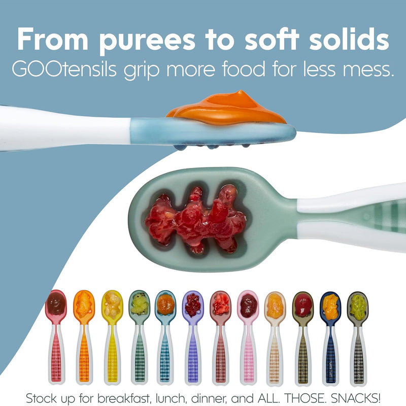 NumNum Baby Spoons Self Feeding 6 Months, 6-Pack Rainbow | First Stage Silicone Pre Spoon Utensils For Baby Led Weaning, BPA Free Baby Feeding Essentials, Dishwasher Safe