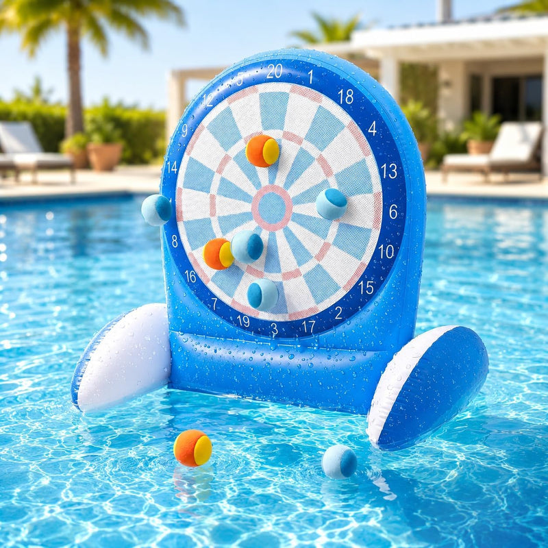 Inflatable Dart Board Water Game for Kids - Pool Toys with Sticky Balls, Safe PVC Material, Add Water for Stability, Includes 10 Balls & Air Pump, Ages 3-12 Family Outdoor Fun