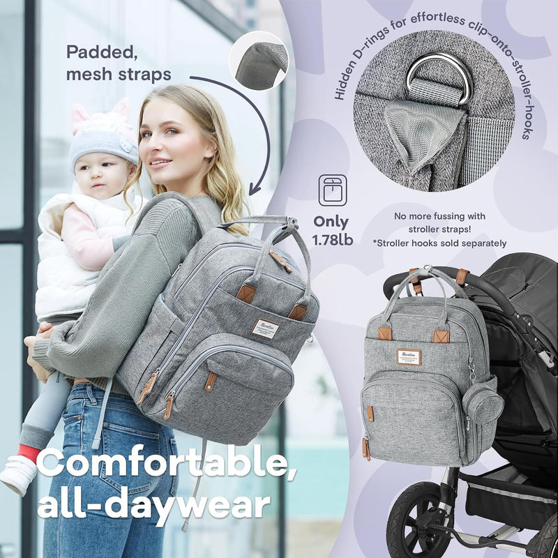 RUVALINO Baby Diaper Bag Backpack with Changing Pad, Baby Shower Gifts | Baby Essentials, Waterproof Travel Baby Bags for Mom Dad Girl Boy, Insulated Bottle Holders, Pacifier Case, Large Capacity