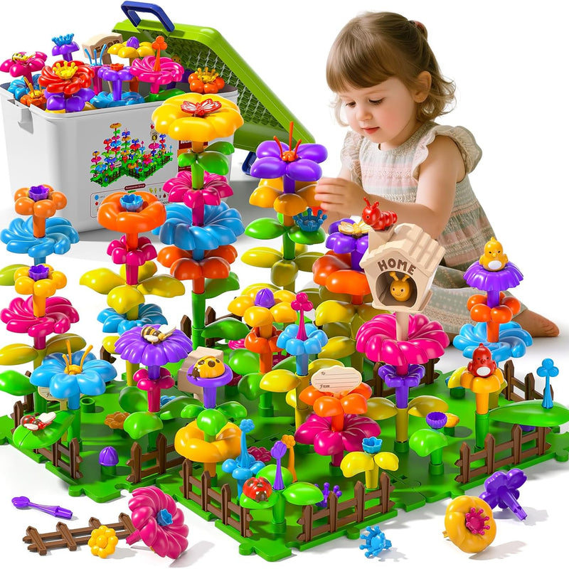 81-Piece Flower Garden Building Toys Set for Girls Ages 3-6, Building Educational Stem Toys with Storage Box