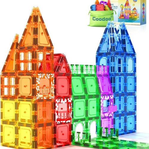 Coodoo 60 PCS Magnetic Building Tiles for Kids STEM Toy Preschool Kindergarten Toddler Toy Development