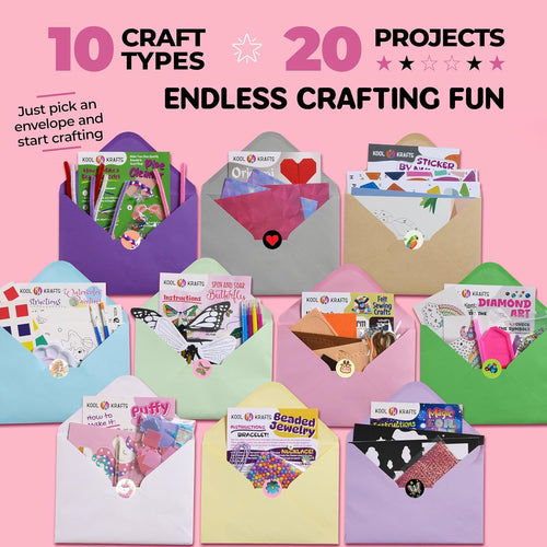 20 Arts & Crafts Kit for Girls – The Surprise Craft Box, All-Inclusive DIY Craft Set with 20 Fun Projects, Individually Packaged, Easy Step-by-Step Instructions, Creative Activity Gift for Kids