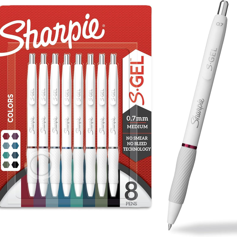 Sharpie S-Gel Pens, Fashion Barrel Gel Pens, Pearl White Body, Medium Point (0.7mm), Bold Ink Colors, 12 Count