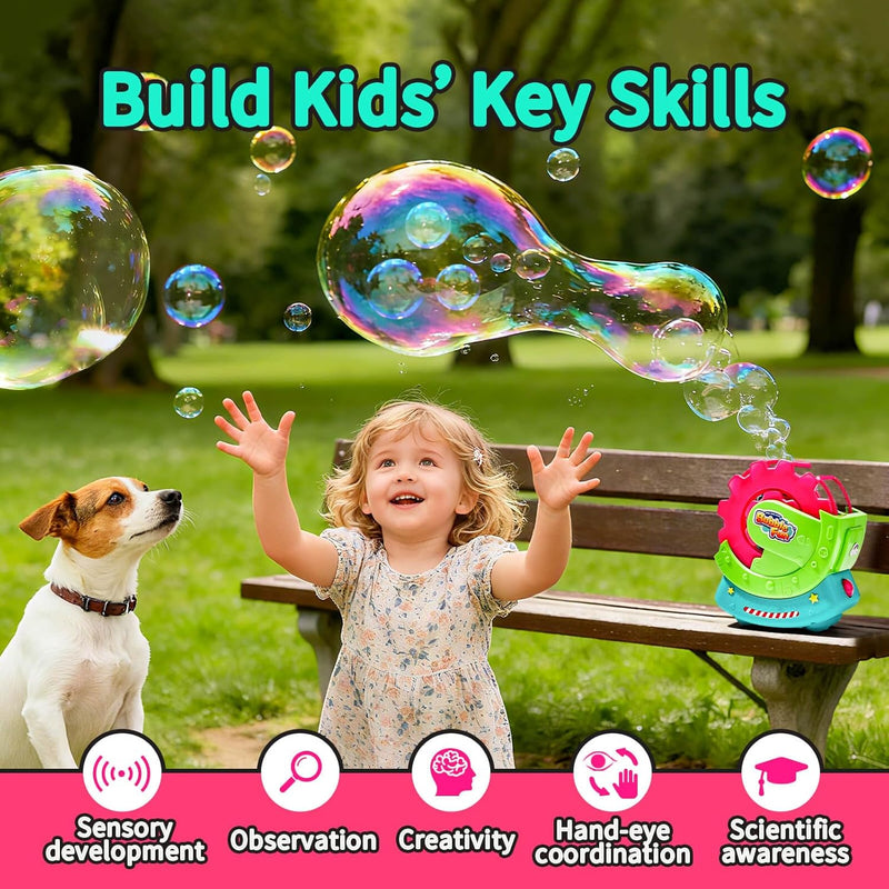 Bubble Machine for Toddlers, Kids & Pets with 8oz Safe Solution, Extra Large & Magical Bubble-in-Bubble Effects