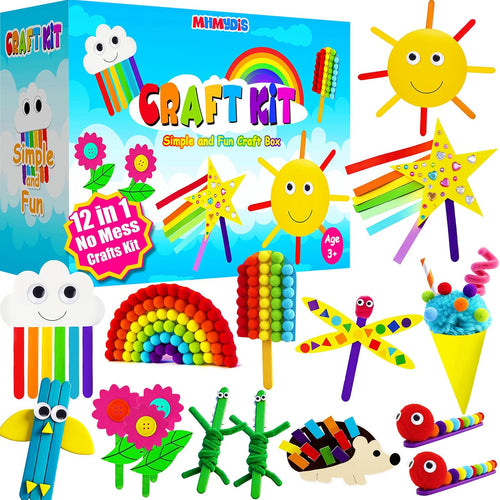 MHMYDIS First Craft Kit for Kids - 12 in 1 No Mess Creative Arts and Crafts kit for Kids Ages 4-8 - Toddler Crafts Kit Supplies - Gifts for Girls and Boys 3 4 5 6 7 8 Year Old (Rainbow)