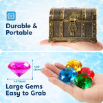Sloosh Diving Gems Pool Toys, 16 Big Colorful Diamond with Pirate Treasure Chest,Swim Dive Toy for Kids Underwater Gemstone Swimming Training Gift Water Pool Games(Gold)