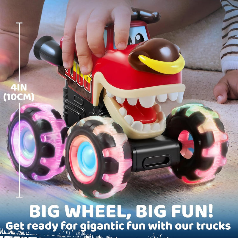 joyin 3-pack motion-activated light-up monster trucks for toddlers with led wheels and press-and-go feature