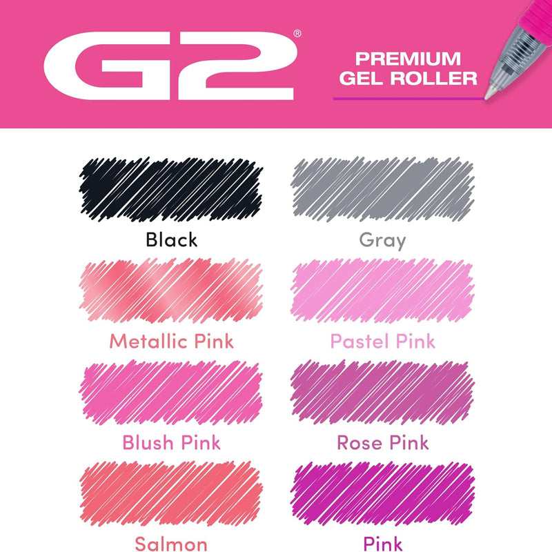 Pilot G2 Premium Gel Roller Pens, G2 Boost Pink Pens Pack, The Colors of Optimism, 8 Pack Pouch, Fine Point 0.7 mm, Assorted