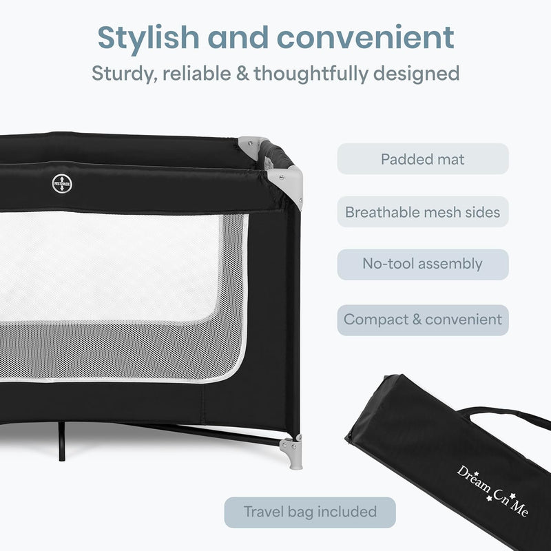 Dream On Me Zodiak Portable Playard, Compact for Travel, Carry Bag, Black | Removable 1" Mattress Pad, Mesh Sides, Quick Fold, 30 Lb Limit - ASTM Tested for Infants & Toddlers, Indoor & Outdoor Use