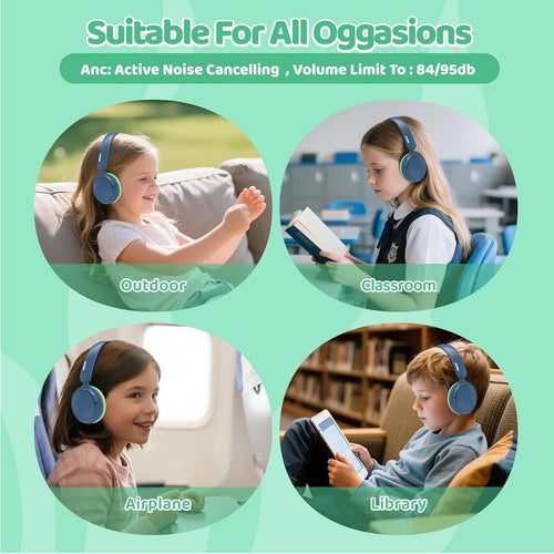 midola active noise cancelling kids headphones bluetooth 5.4 wireless volume limited 85/94db with type c fast charging and aux cord