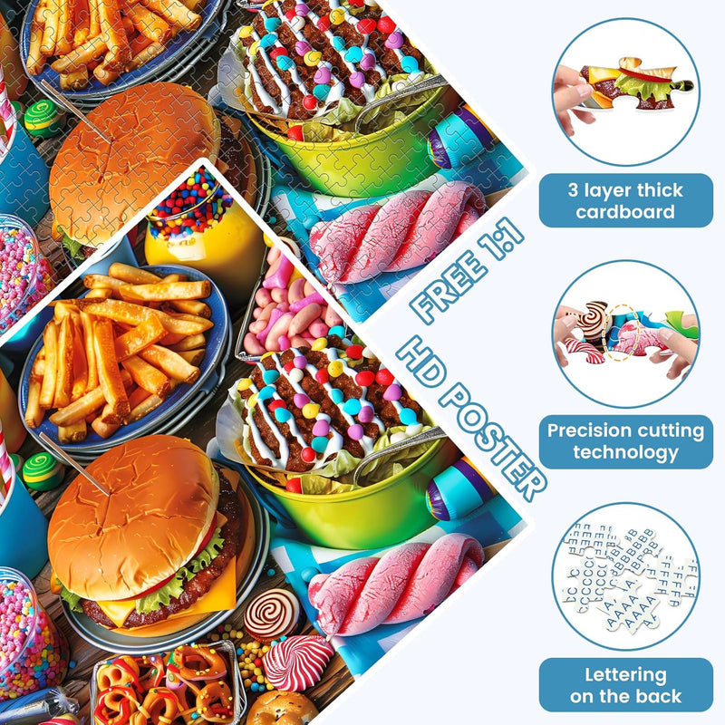 500-piece adult jigsaw puzzle with hamburger theme and 20.5x15 in size